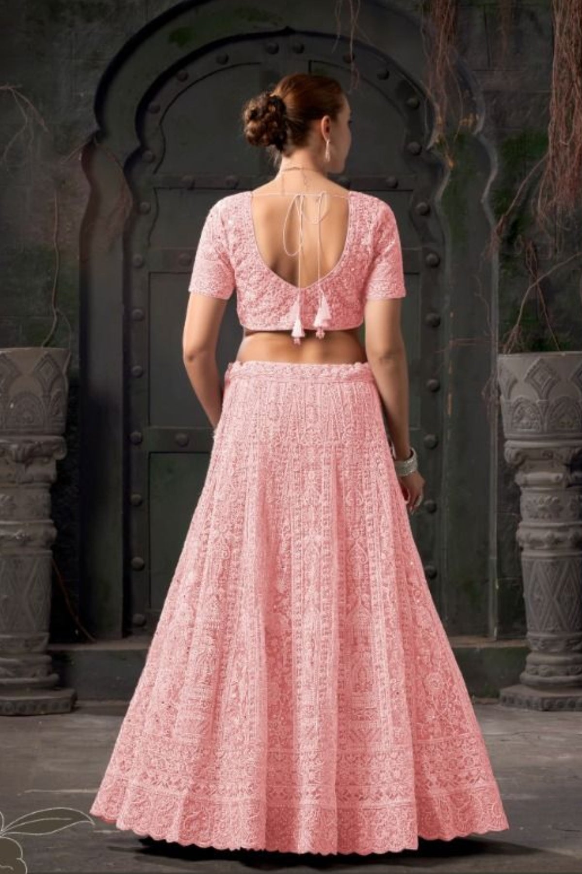 Anantesh Bridal Couture Net Lehenga Choli – Light Pink Elegance-backview