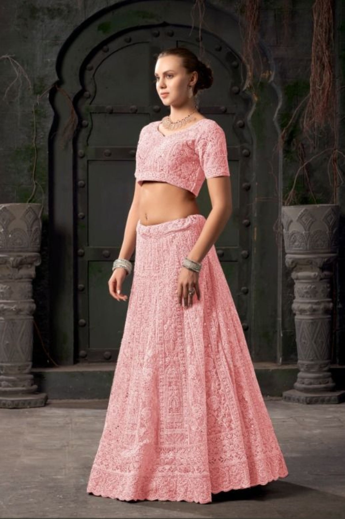 Anantesh Bridal Couture Net Lehenga Choli – Light Pink Elegance-sideview