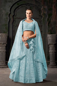  Light Blue Bridal Lehenga – Exquisite Full Work Net Embellishment
