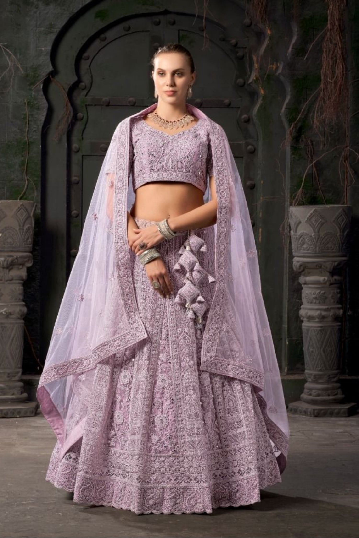 Lavender Bridal Lehenga – Ethereal Elegance in Net-lavendar
