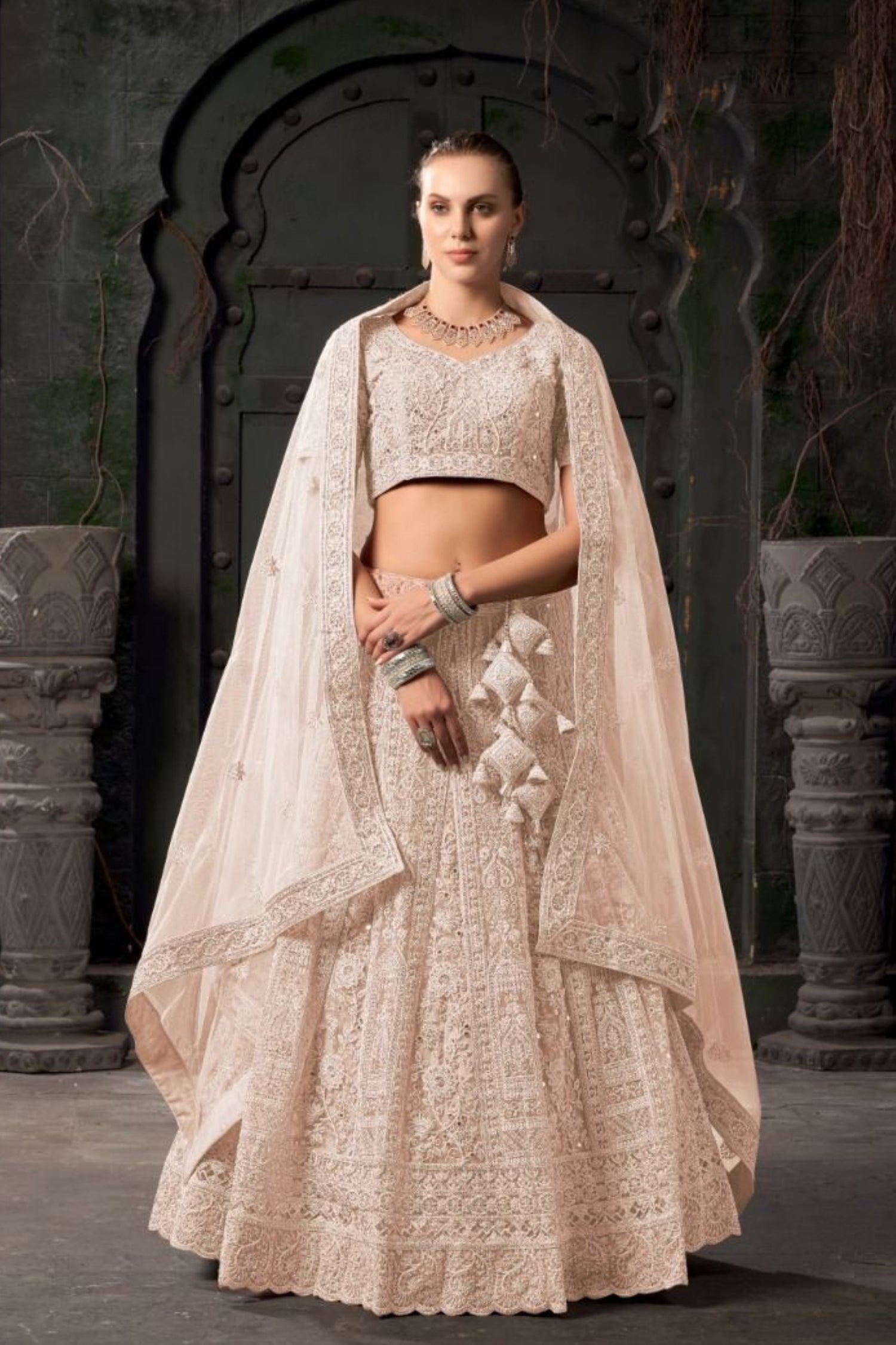 Cream Anantesh Bridal Couture Net Lehenga Choli – Timeless Elegance