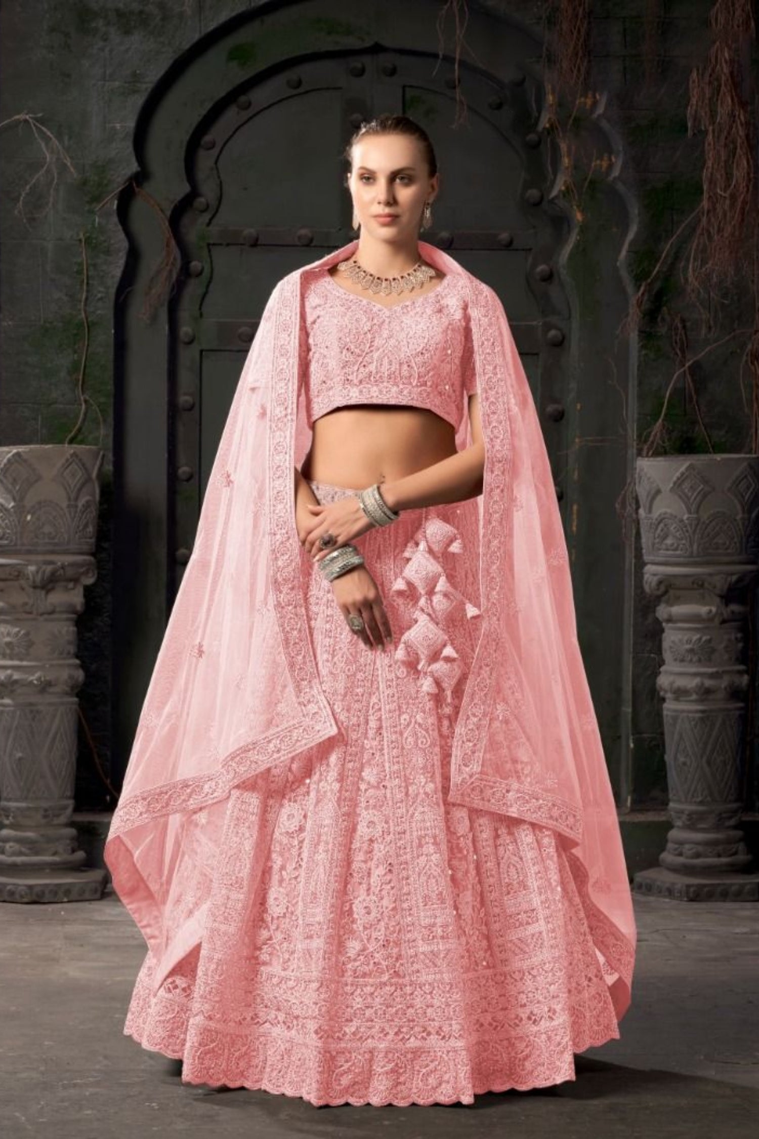 Anantesh Bridal Couture Net Lehenga Choli – Light Pink Elegance