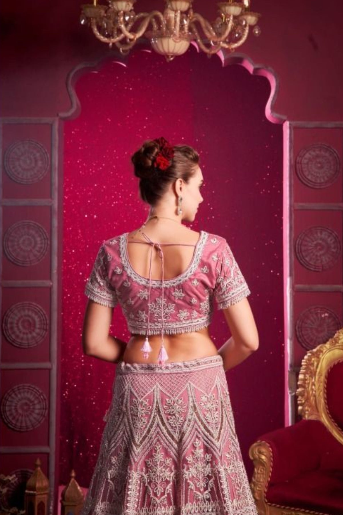 Light Pink Lifestyle Bridal Net Mirror Zarkan Lehenga Cholis