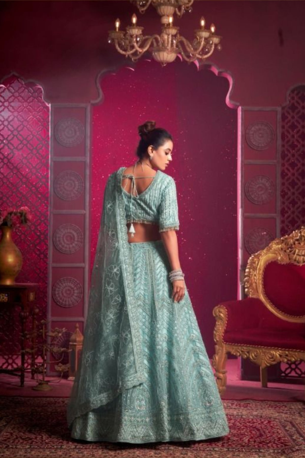 Light Blue Lifestyle Bridal  Net Mirror Lehenga Cholis