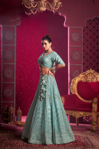Light Blue Lifestyle Bridal  Net Mirror Lehenga Cholis
