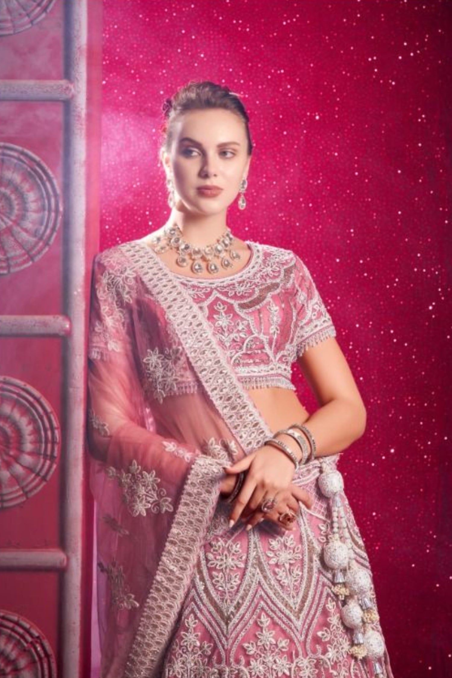 Light Pink Lifestyle Bridal Net Mirror Zarkan Lehenga Cholis