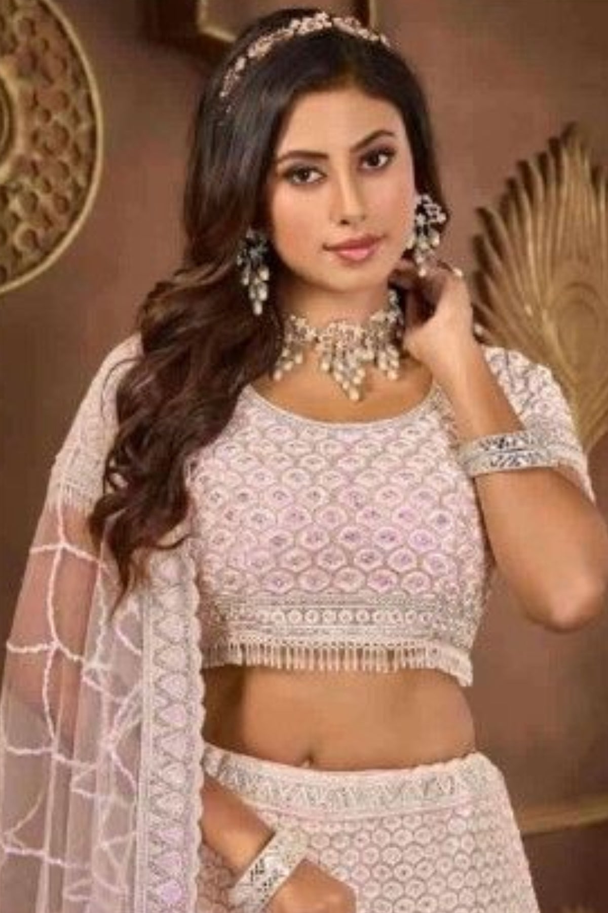 Anantesh Lifestyle Bridal  Net Mirror Zarkan Lehenga Cholis