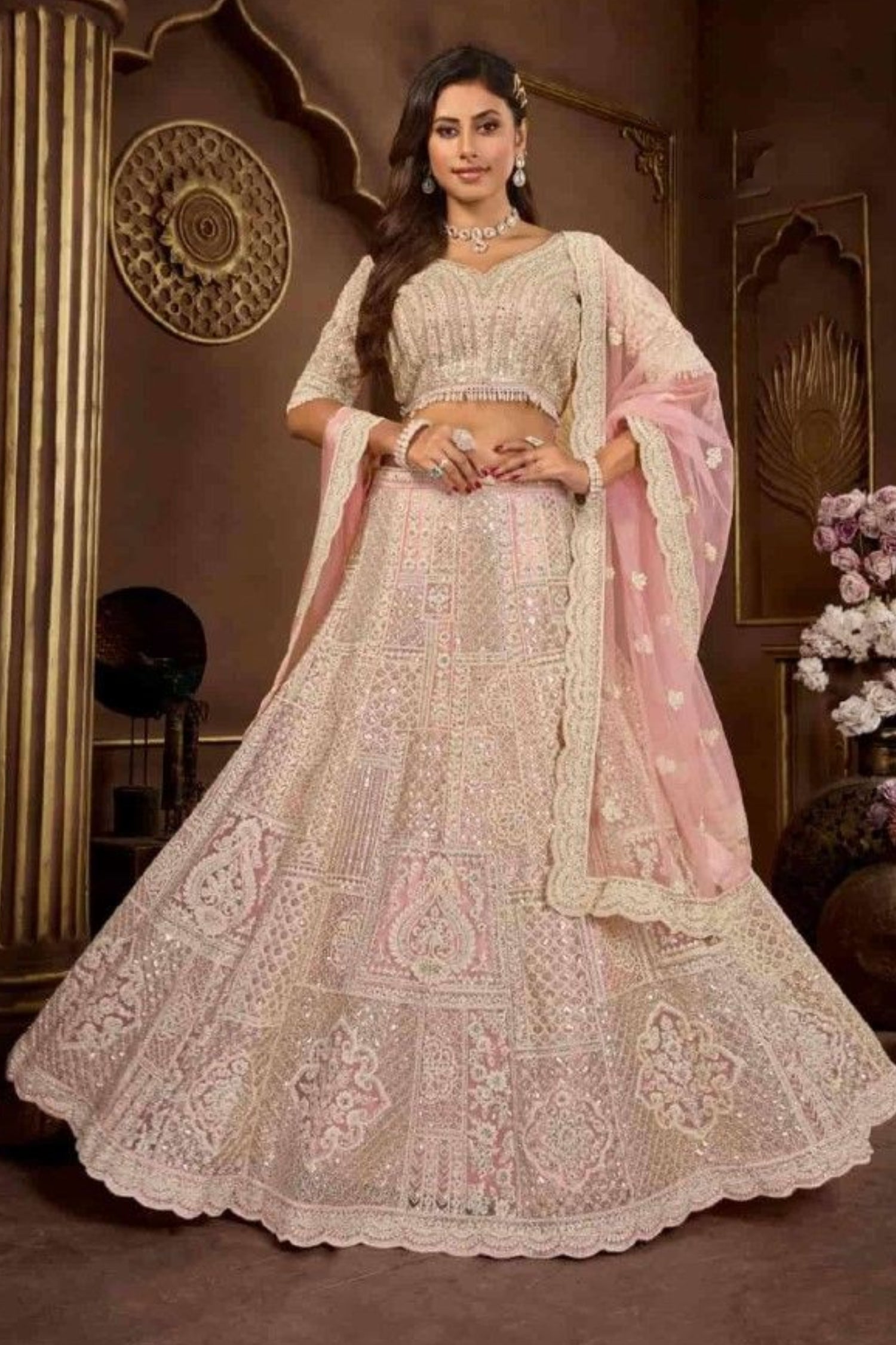 Anantesh Lifestyle Bridal  Net Mirror Zarkan Lehenga Cholis