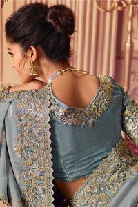 Ash Grey Silk Embroidered Saree