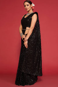 Black Georgette Party Wear Saree with Full Sequin Embellishments