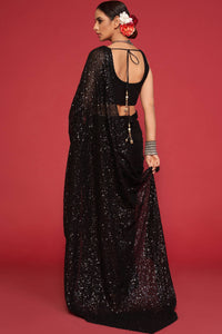 Black Georgette Party Wear Saree with Full Sequin Embellishments