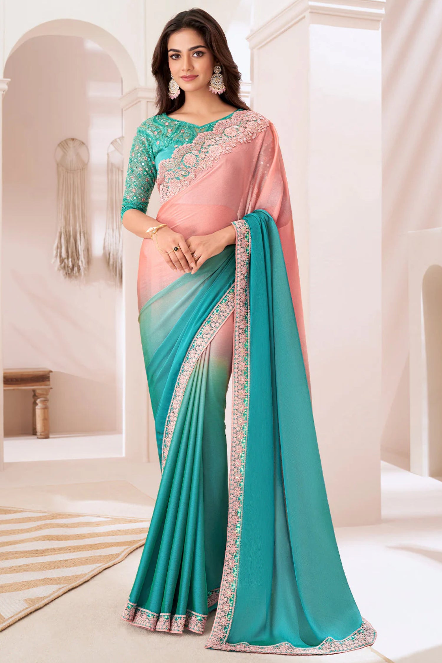 Blue with Pink Designer Saree – A Perfect Blend of Elegance