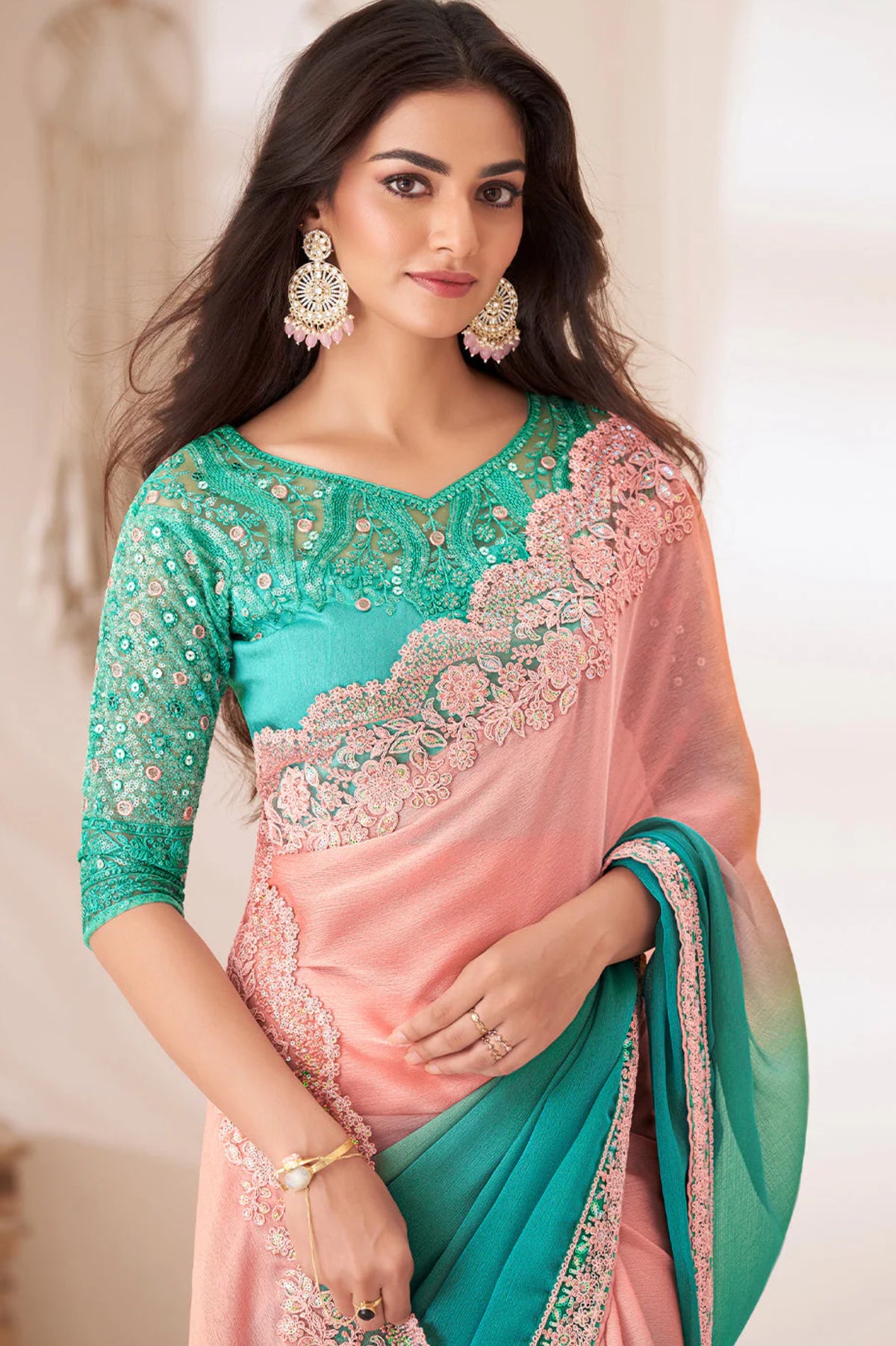 Blue with Pink Designer Saree – A Perfect Blend of Elegance