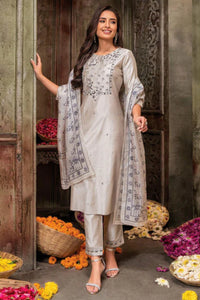 Cream Handwork Embroidered Viscose Salwar Suit