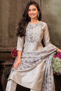 Cream Handwork Embroidered Viscose Salwar Suit