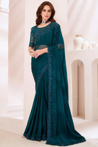 Elegant Dark Yale Blue Designer Saree