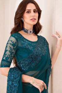 Elegant Dark Yale Blue Designer Saree