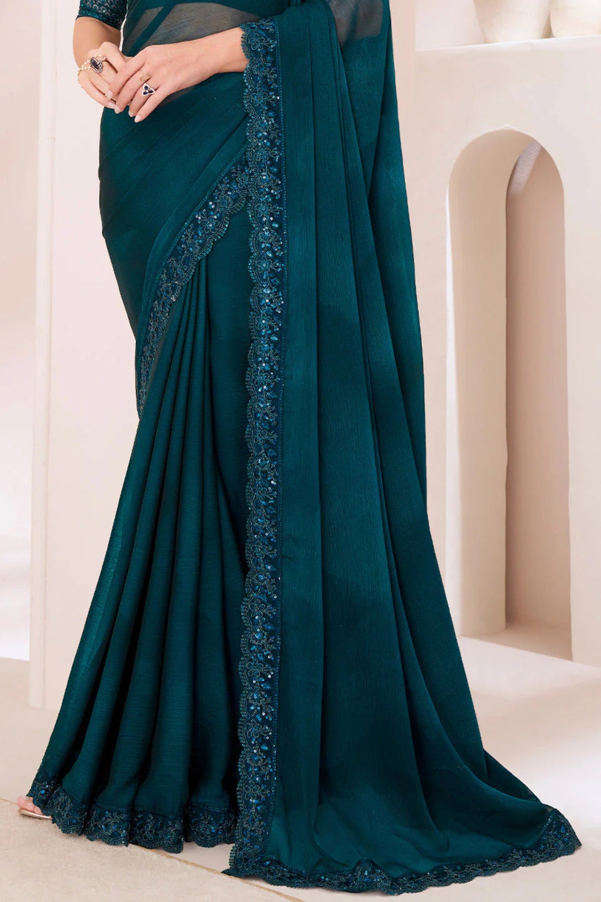 Elegant Dark Yale Blue Designer Saree