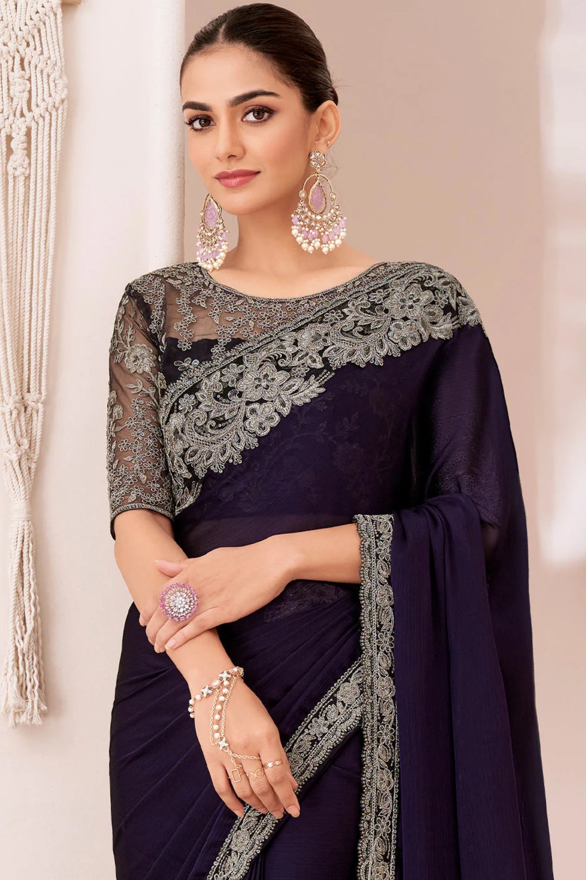 Exquisite Eggplant Purple Designer Saree