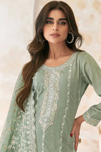 Embroidered Art Silk Pakistani Suit in Dusty Green