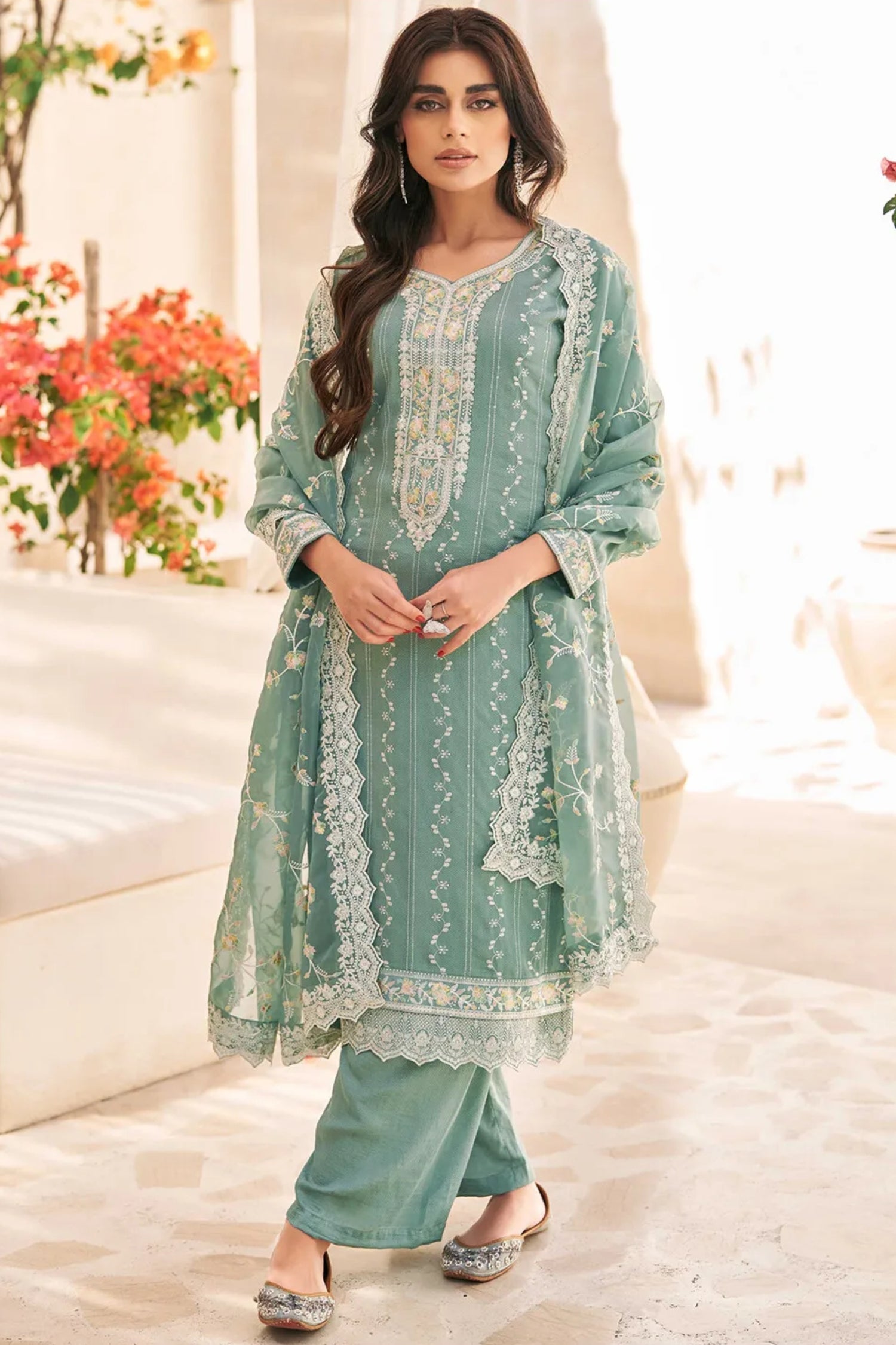 Embroidered Art Silk Pakistani Suit in Light Blue