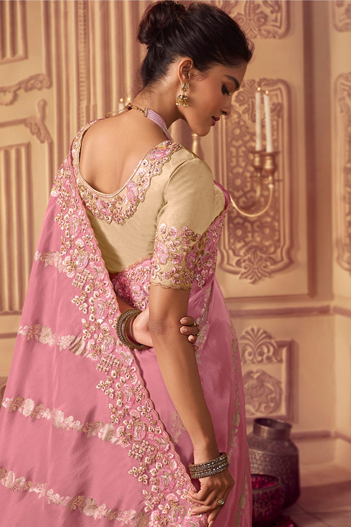 Embroidered Silk Light Pink Saree