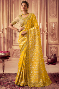 Embroidered Silk Mustard Yellow Saree