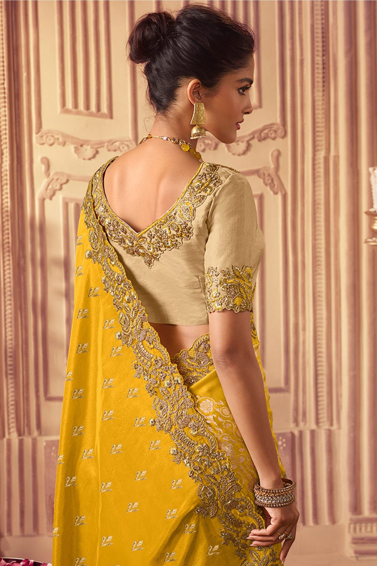 Embroidered Silk Mustard Yellow Saree