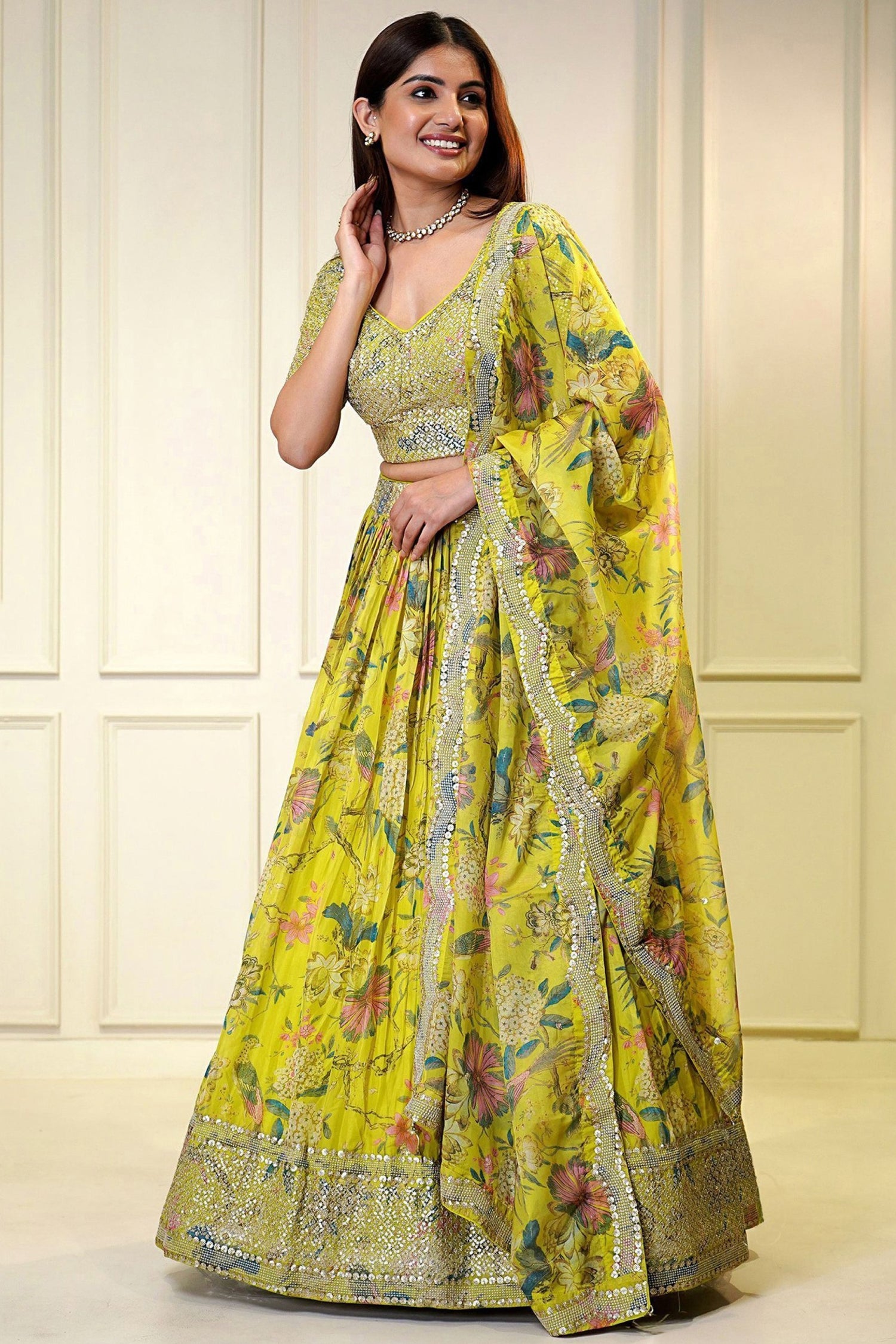 Fabulous Yellow Sequins Organza Haldi Wear Lehenga Choli With Dupatta