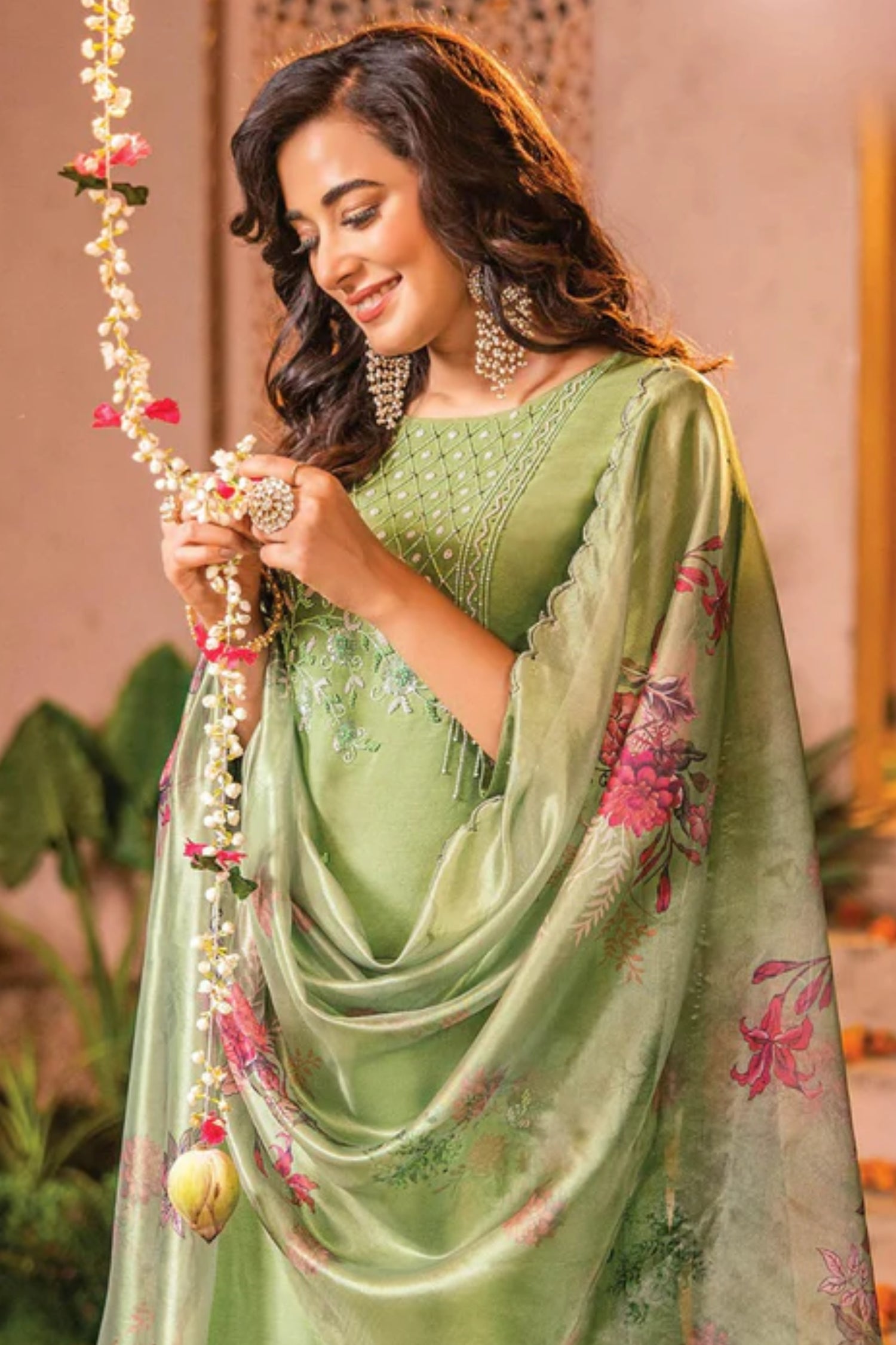 Green Handwork Embroidered Viscose Salwar Suit