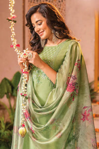 Green Handwork Embroidered Viscose Salwar Suit