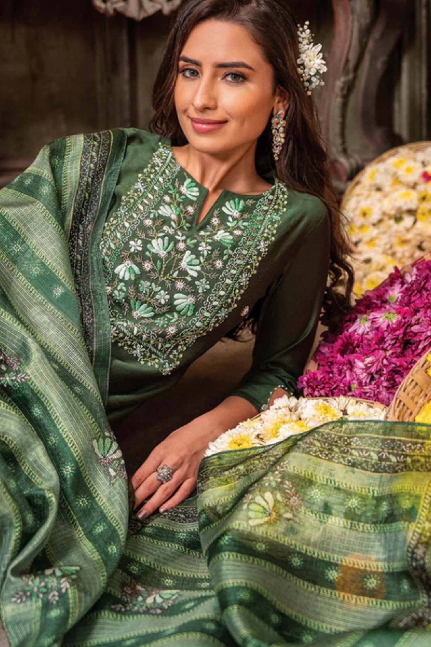 Green Handwork Embroidered Viscose Salwar Suit