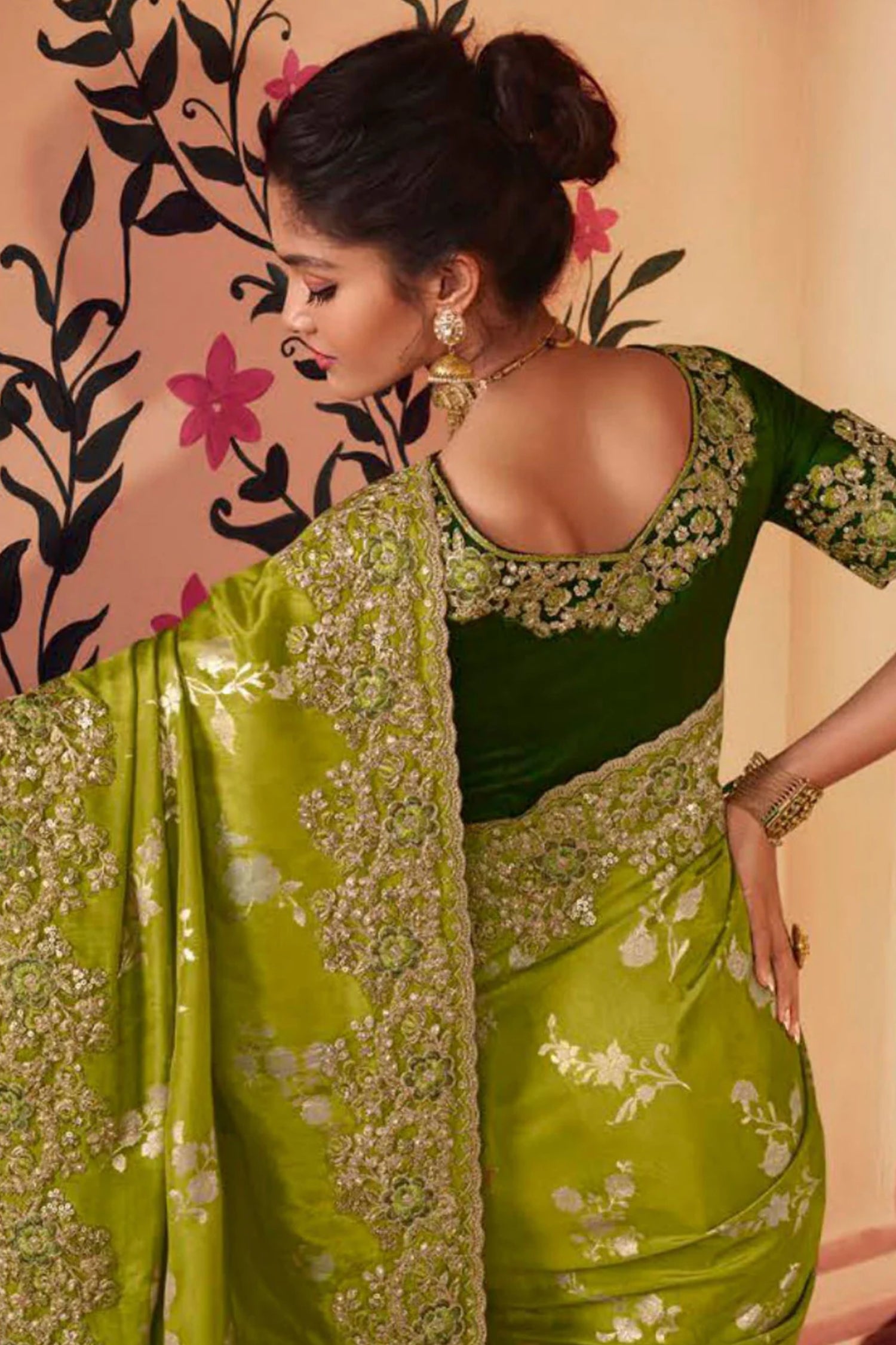 Green and Gold Embroidered Wedding Saree