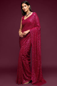 Hot Pink Fully Sequined Georgette Party Wear Saree