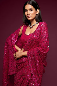 Hot Pink Fully Sequined Georgette Party Wear Saree