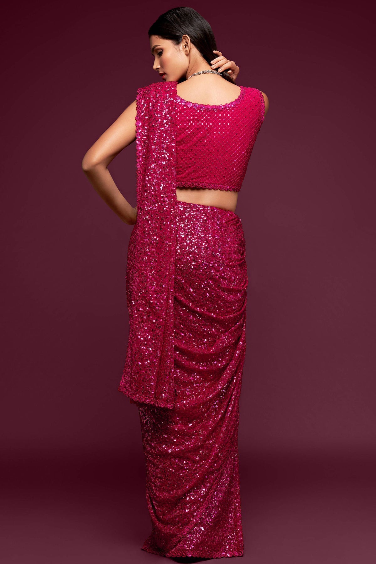 Hot Pink Fully Sequined Georgette Party Wear Saree