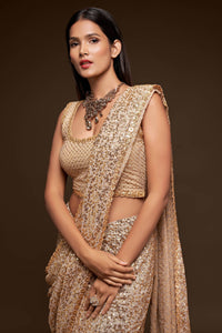 Ivory Sequin Embellished Georgette Party Wear Saree