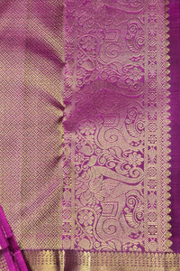 Elegant Dark Charcoal Kanchipuram Silk Saree with Dark Pink Border