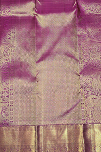 Elegant Dark Charcoal Kanchipuram Silk Saree with Dark Pink Border