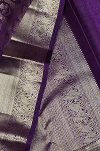 Royal Purple Kanchipuram Silk Saree with Silver Floral Patterns