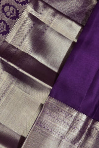 Royal Purple Kanchipuram Silk Saree with Silver Floral Patterns