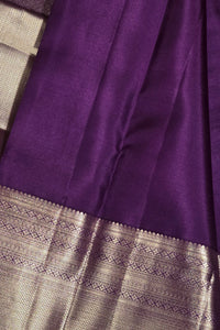 Royal Purple Kanchipuram Silk Saree with Silver Floral Patterns