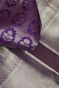 Royal Purple Kanchipuram Silk Saree with Silver Floral Patterns