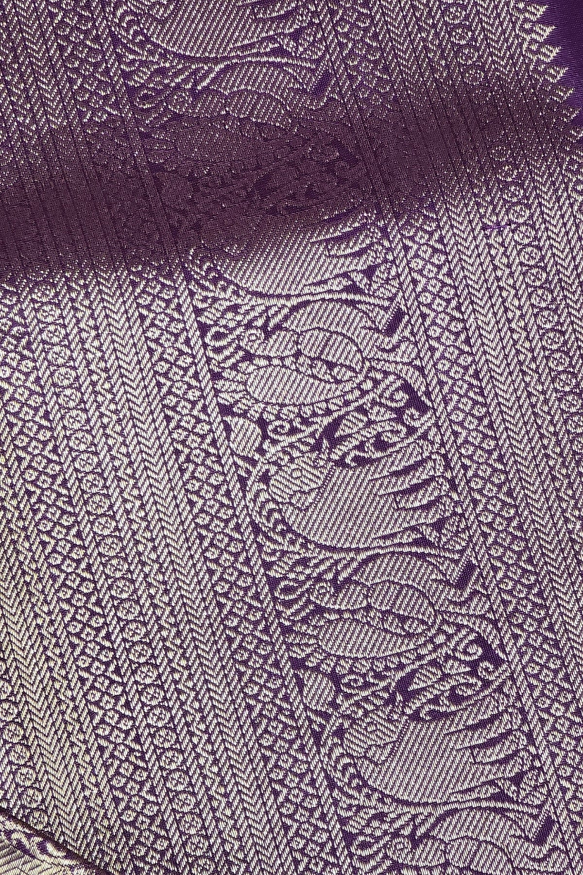 Royal Purple Kanchipuram Silk Saree with Silver Floral Patterns