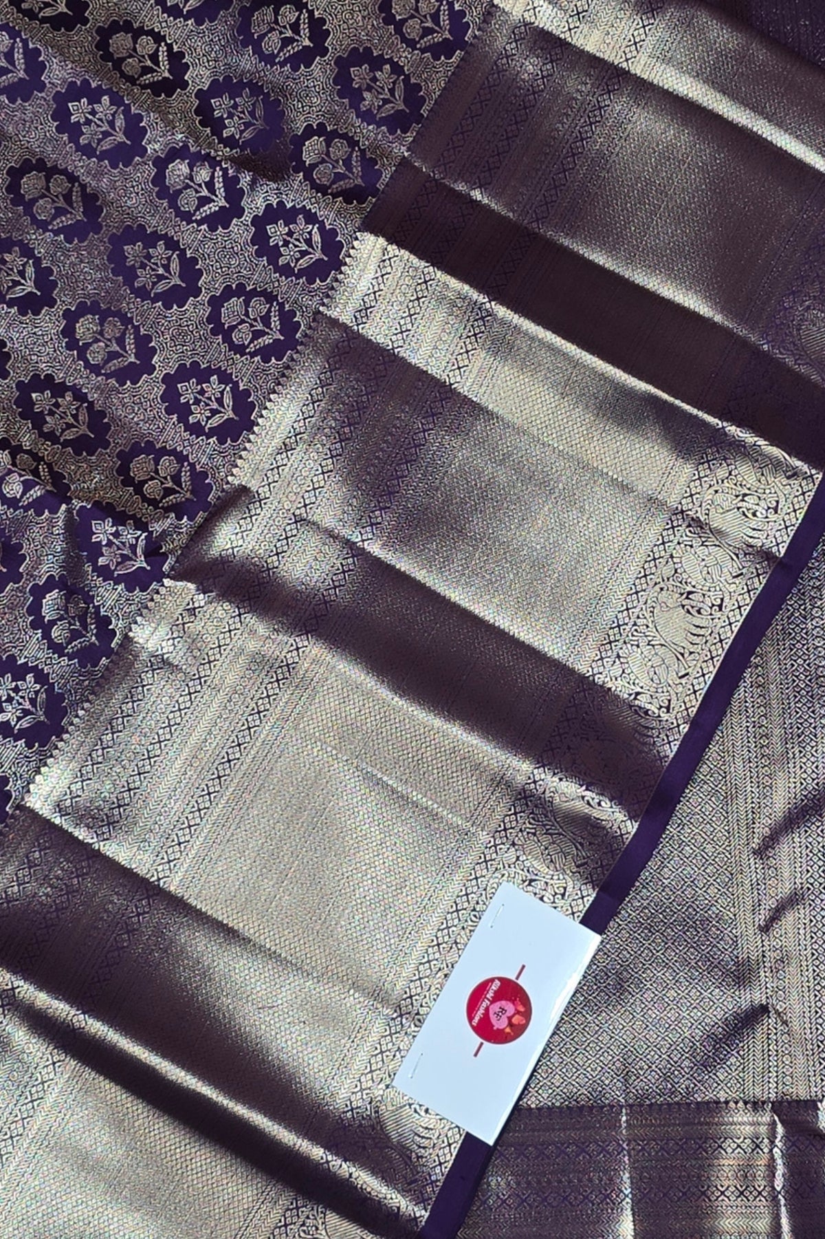 Royal Purple Kanchipuram Silk Saree with Silver Floral Patterns