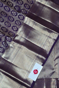 Royal Purple Kanchipuram Silk Saree with Silver Floral Patterns