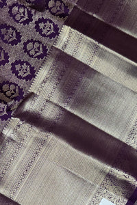 Royal Purple Kanchipuram Silk Saree with Silver Floral Patterns