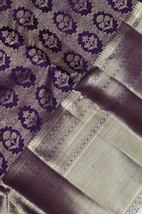 Royal Purple Kanchipuram Silk Saree with Silver Floral Patterns