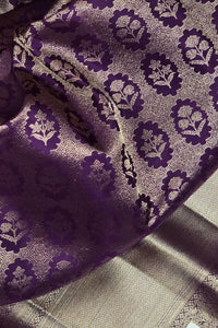 Royal Purple Kanchipuram Silk Saree with Silver Floral Patterns