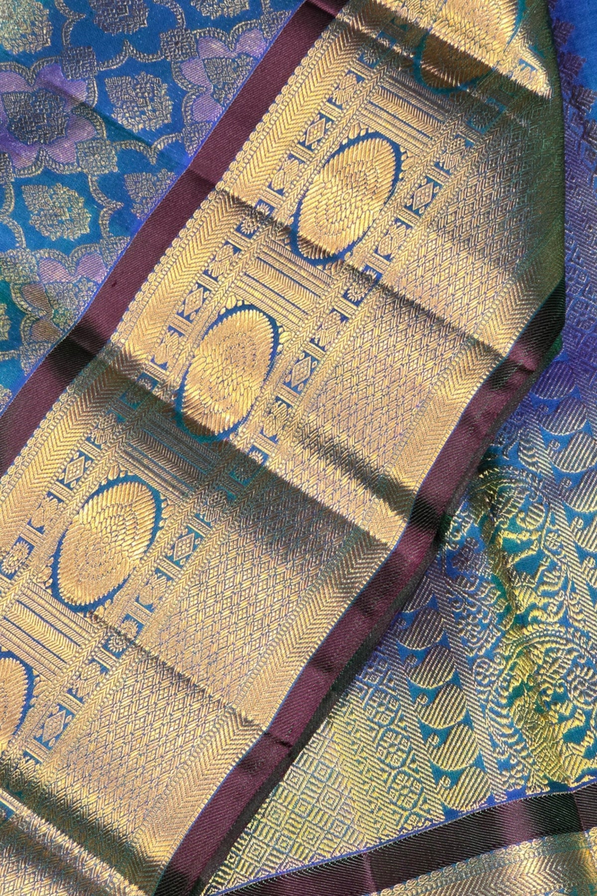 Elegant Sea Blue Kanchipuram Silk Saree with Blue Border